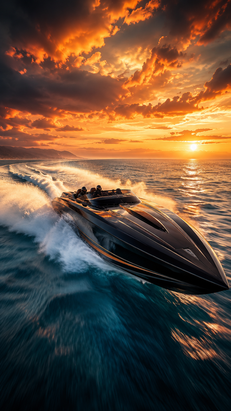 Velocity Ride Legal offshore powerboat racing at sunset